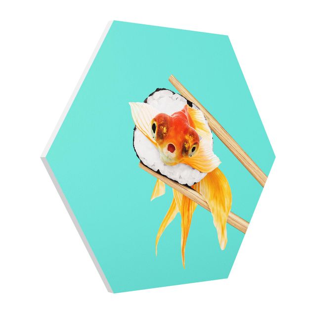 Hexagon Wandbilder Sushi mit Goldfisch