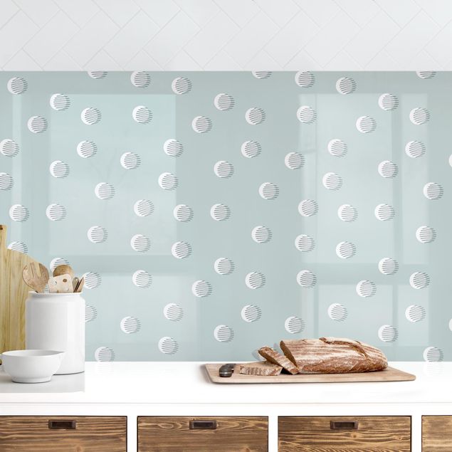 Küchenrückwände Platte Muster mit Punkten und Linienkreisen auf Blaugrau II