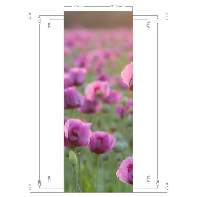 Duschrückwand - Violette Schlafmohn Blumenwiese im Frühling