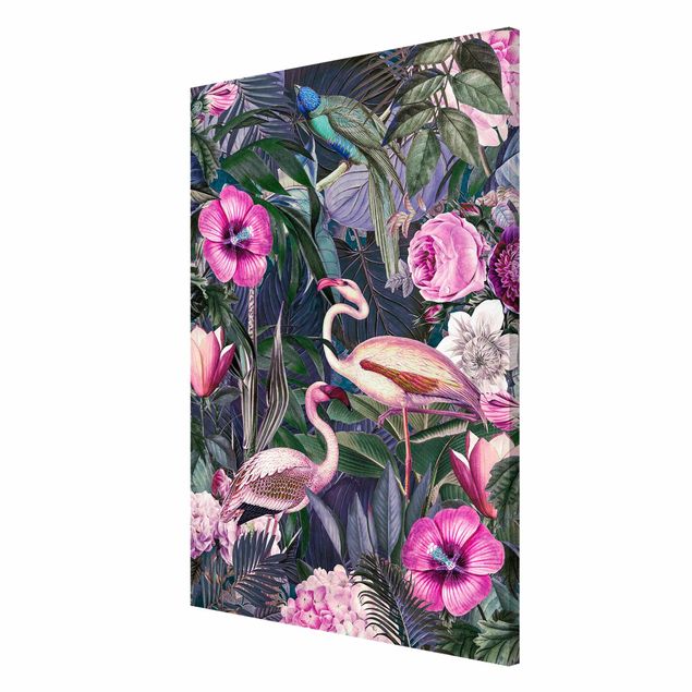 Magnettafel Blumen Bunte Collage - Pinke Flamingos im Dschungel