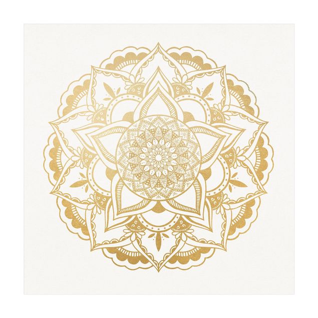 Teppich Orientalisch Mandala Blume gold weiß