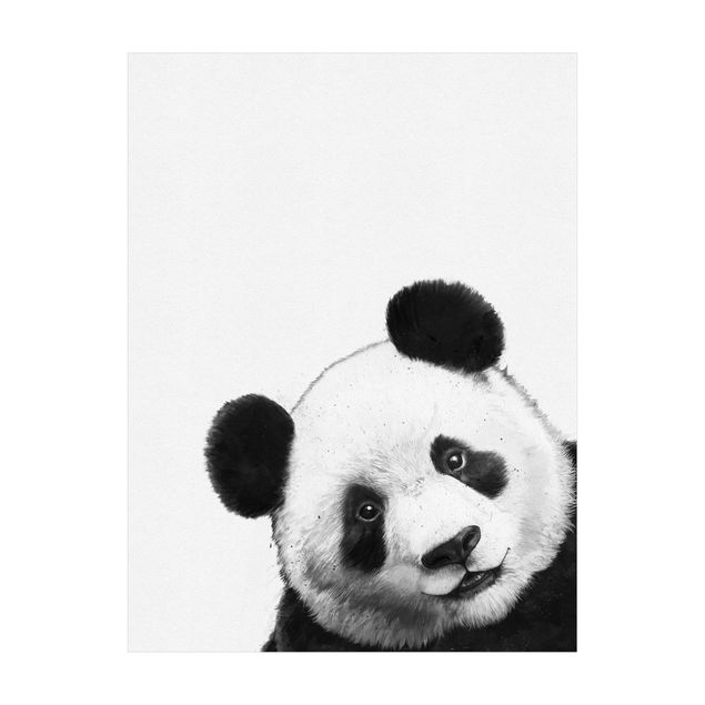 Teppich schwarz-weiß Illustration Panda Schwarz Weiß Malerei