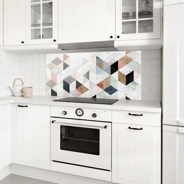 Küchenrückwand Glas Muster Aquarell-Mosaik mit Dreiecken I