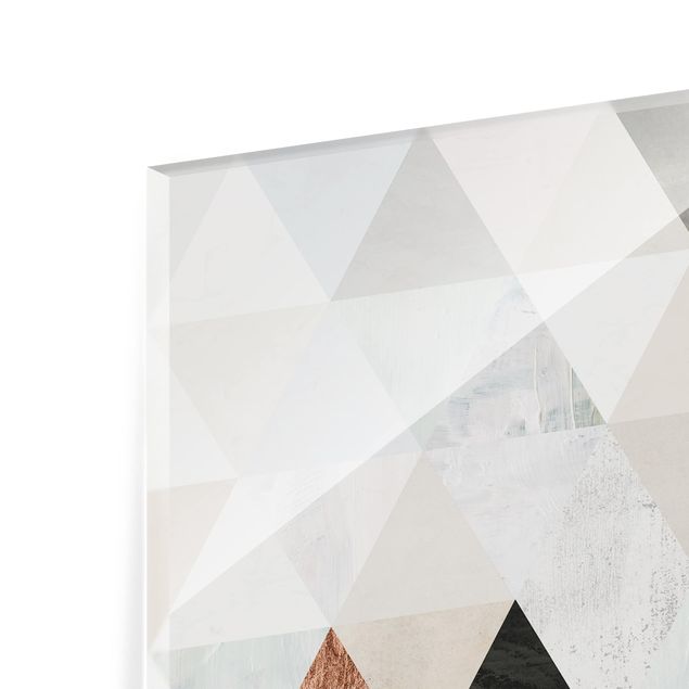 Glas Spritzschutz - Aquarell-Mosaik mit Dreiecken I - Quadrat - 1:1