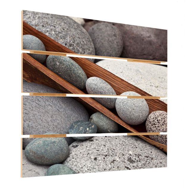 Holzbild - Stillleben mit grauen Steinen - Quadrat 1:1