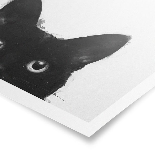 Poster - Illustration Schwarze Katze auf Weiß Malerei - Querformat 3:4