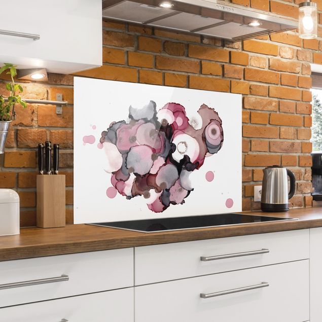 Glasrückwand Küche Muster Pink-Beige Tropfen mit Roségold
