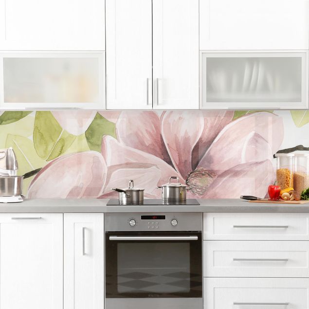 Küchenrückwand Glas Motiv Blumen Magnolie errötet II