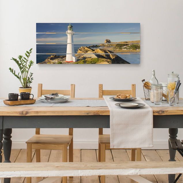 Holzbilder modern Castle Point Leuchtturm Neuseeland