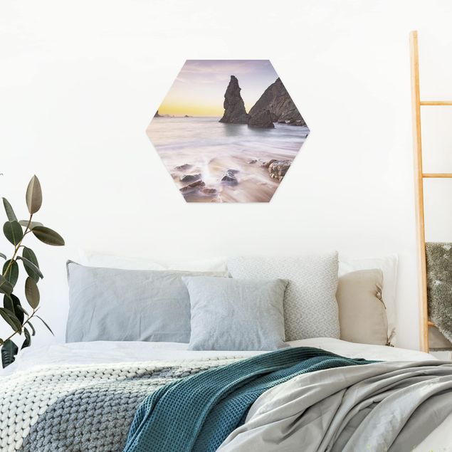 Hexagon Bilder Spanischer Strand bei Sonnenaufgang