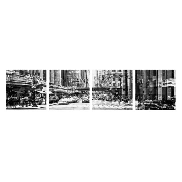Leinwandbild 4-teilig - NYC Urban schwarz-weiss