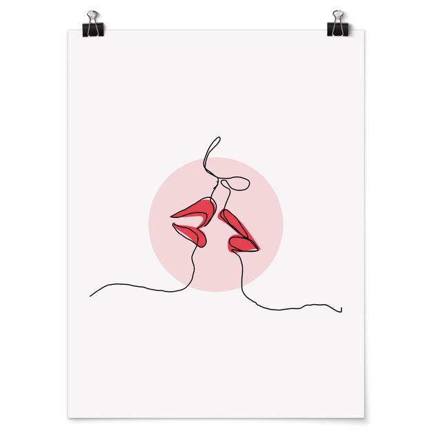 Poster - Lippen Kuss Line Art - Hochformat 4:3