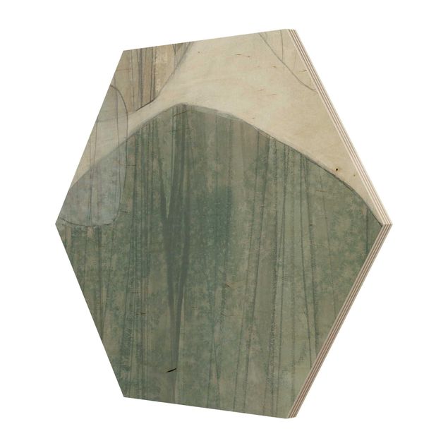 Hexagon Bild Holz - Jadesteine I