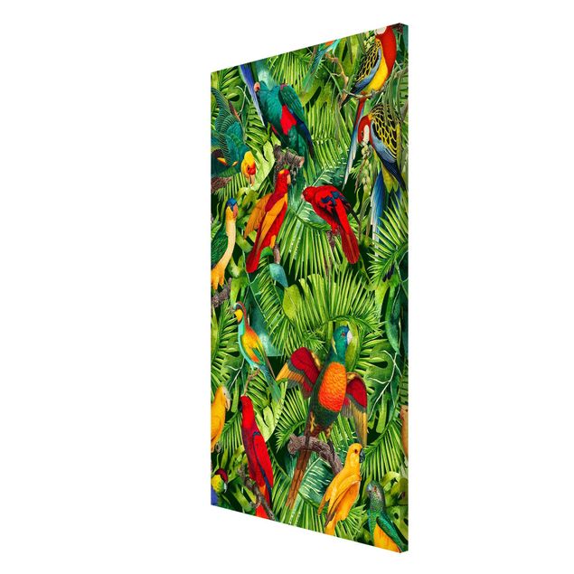 Magnettafel Blumen Bunte Collage - Papageien im Dschungel