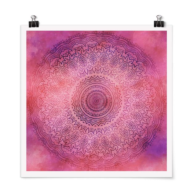 Poster bestellen Aquarell Mandala Pink Violett