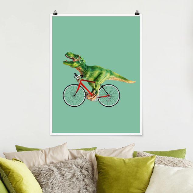 Wandbilder Tiere Dinosaurier mit Fahrrad