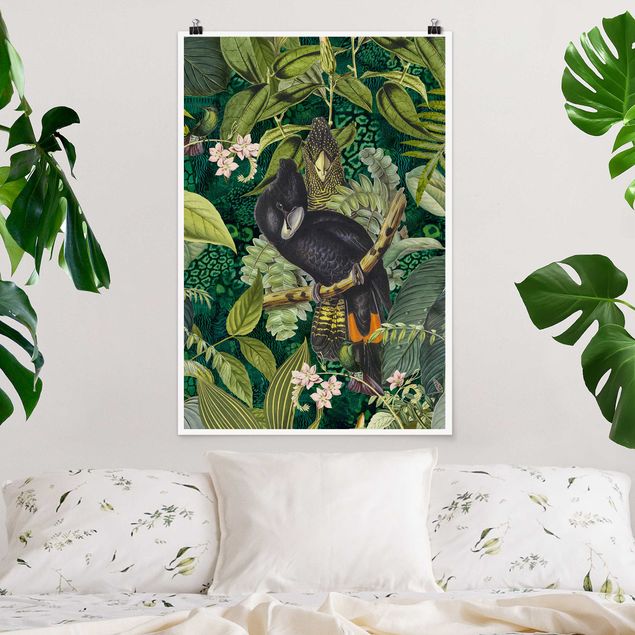 Wandbilder Tiere Bunte Collage - Kakadus im Dschungel