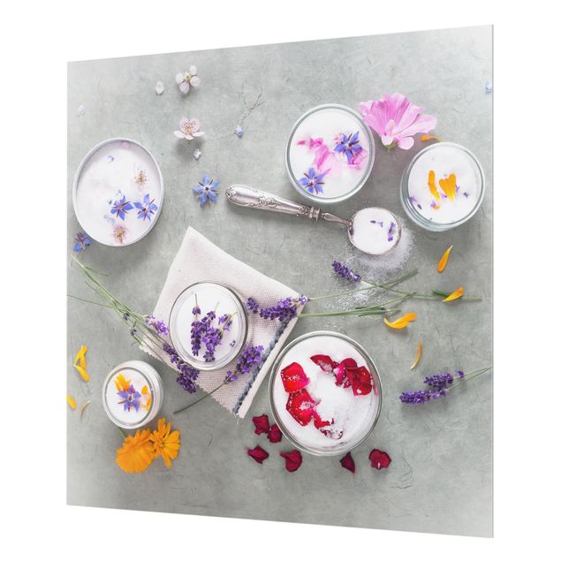 Glas Spritzschutz - Essbare Blüten mit Lavendelzucker - Quadrat - 1:1
