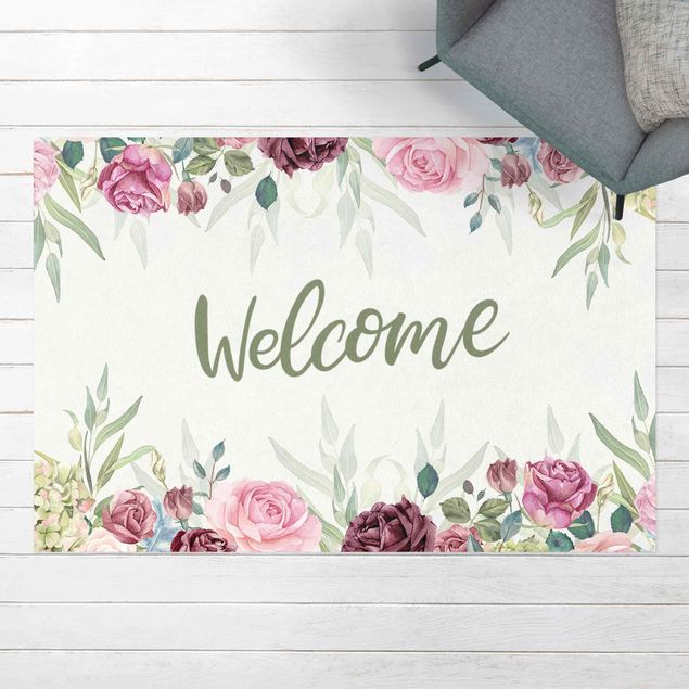 Outdoor Teppich Welcome florales Aquarell