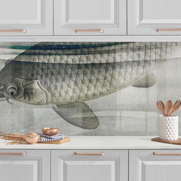 Küchenrückwände Platte Vintage Illustration Asiatische Fische III