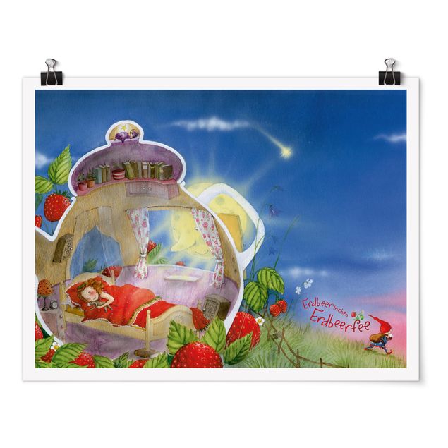Poster Aquarell Erdbeerinchen Erdbeerfee - Schlaf gut!
