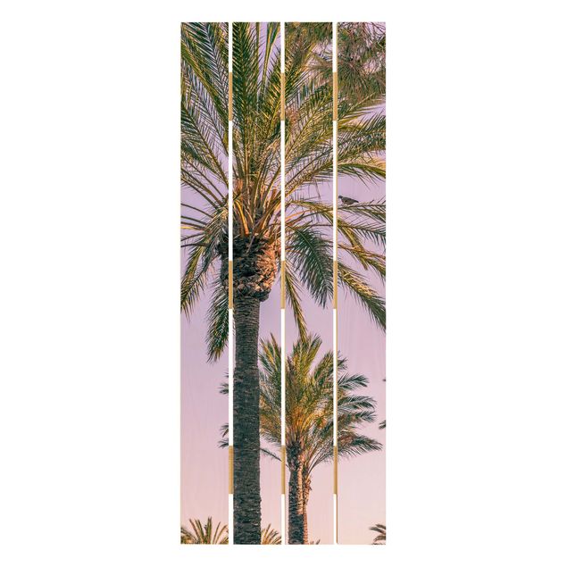 Holzbilder Palmen im Sonnenuntergang