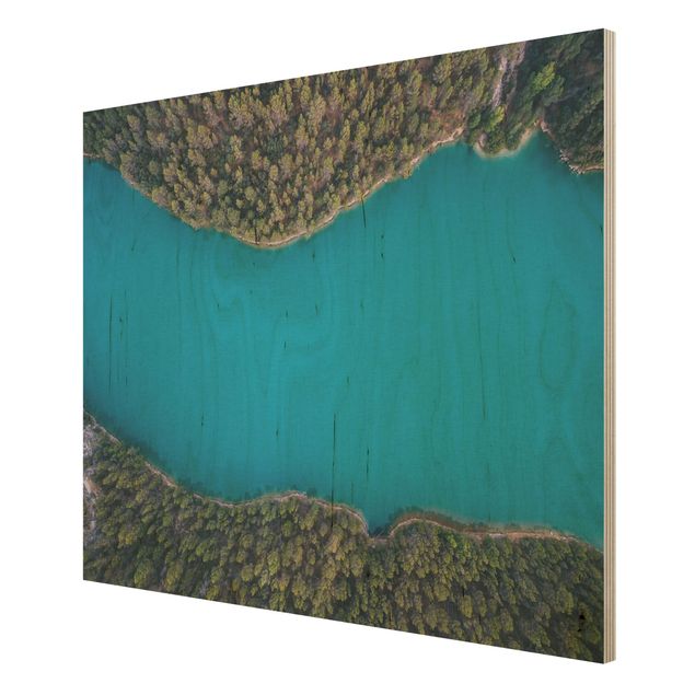 Bilder auf Holz Luftbild - Tiefblauer See
