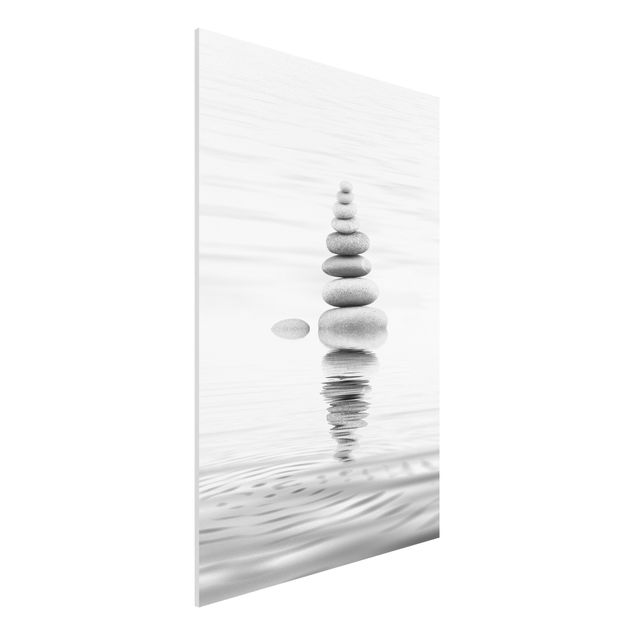 Bilder auf Hartschaumplatte Steinturm im Wasser Schwarz-Weiß