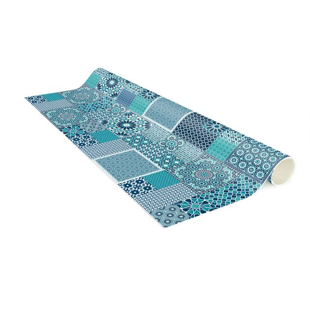 Vinyl Teppich Fliesenoptik Marokkanische Mosaikfliesen türkis blau