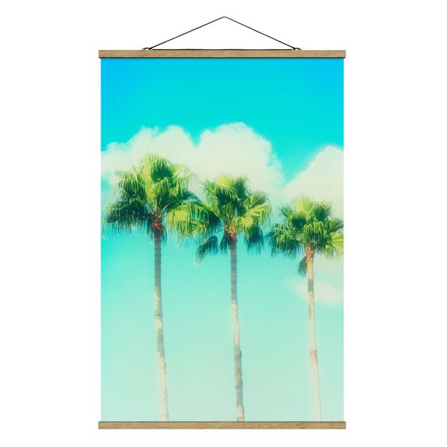 Stoffbild mit Posterleisten - Palmen vor Himmel Blau - Hochformat 2:3
