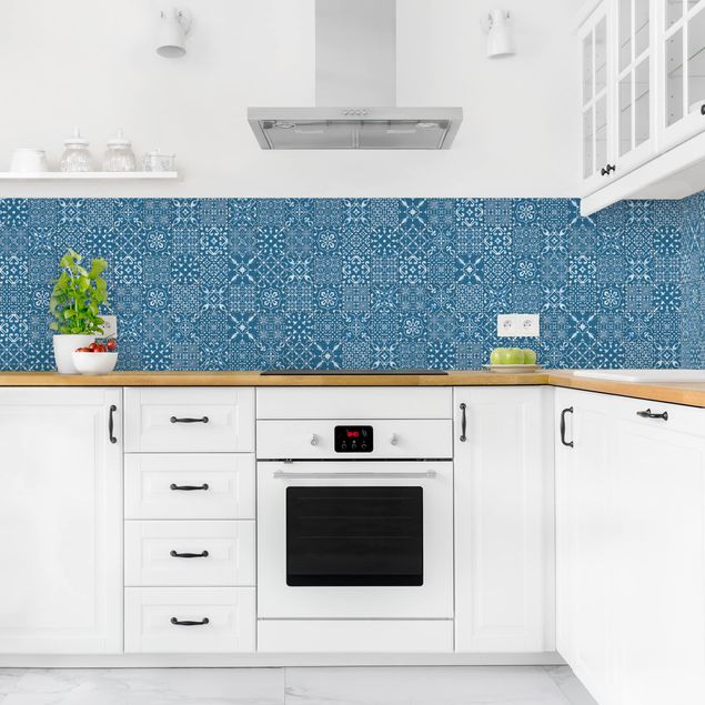 Küchenrückwand Muster Musterfliesen Dunkelblau Weiß