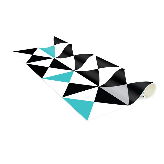 Moderner Teppich Geometrisches Muster große Dreiecke Farbakzent Türkis