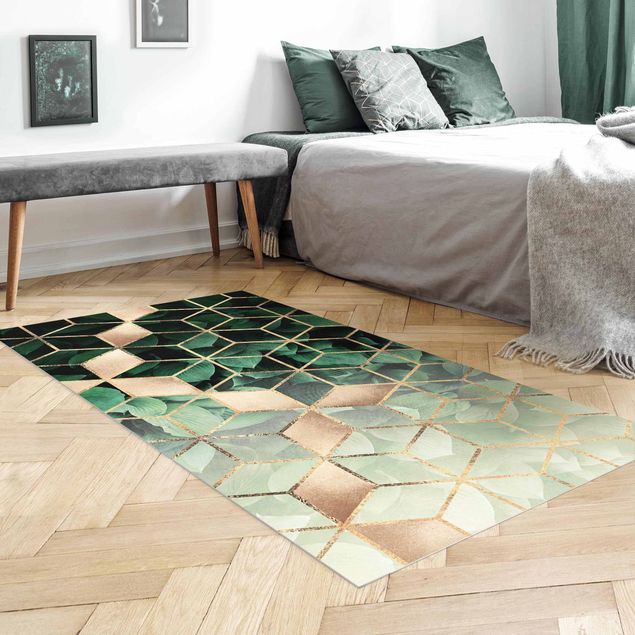 Aussen Teppich Grüne Blätter goldene Geometrie