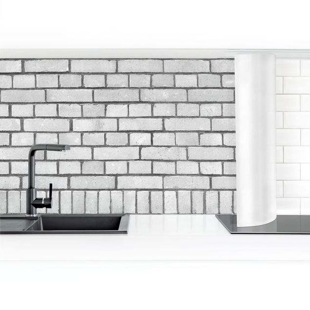 Küchenrückwand Glas Steinoptik Backstein Mauer Weiß