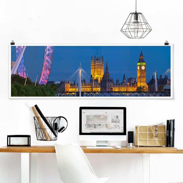 Poster Städte Big Ben und Westminster Palace in London bei Nacht