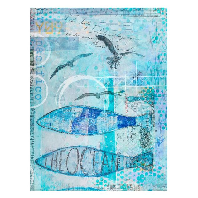 Magnettafel Büro Bunte Collage - Blaue Fische