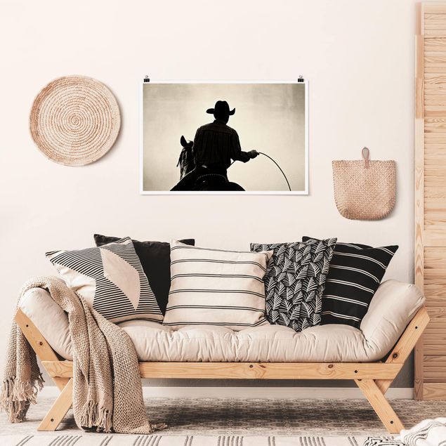 Poster Schwarz-Weiß Riding Cowboy