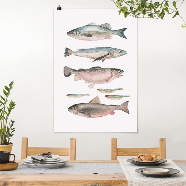 Wandbilder Tiere Sieben Fische in Aquarell I