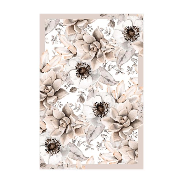Teppich Blumen Aquarell Gesteck mit Sukkulenten und Knospen
