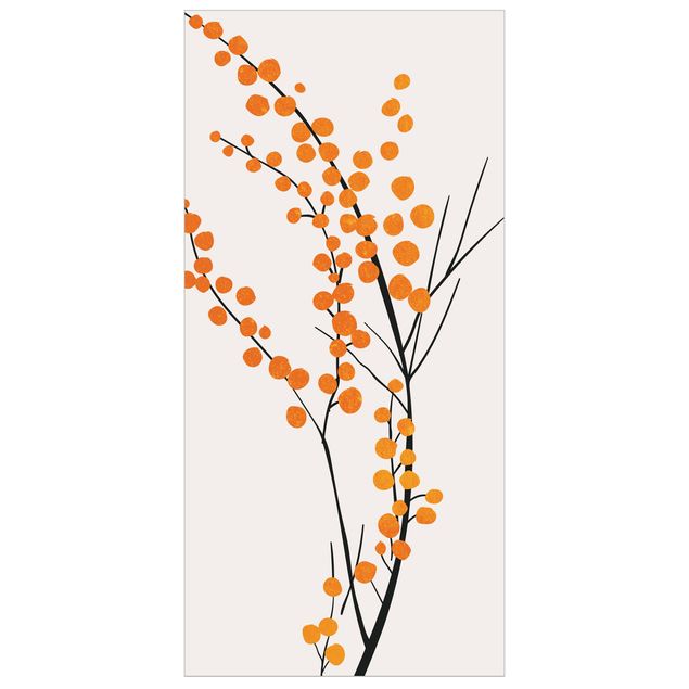 Raumteiler - Grafische Pflanzenwelt - Beeren Orange - 250x120cm