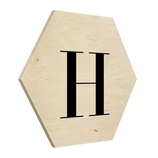Hexagon Bild Holz - Buchstabe Serif Weiß H