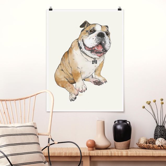 Poster Kinderzimmer Tiere Illustration Hund Bulldogge Malerei