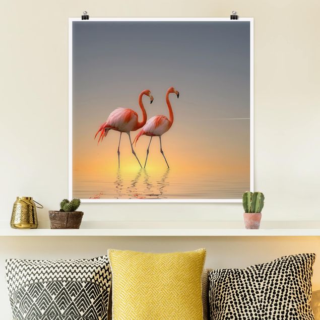 Poster - Flamingo Love - Quadrat 1:1