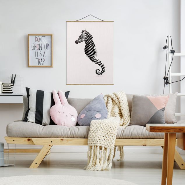 Stoffbilder mit Holzleisten Seepferdchen mit Zebrastreifen