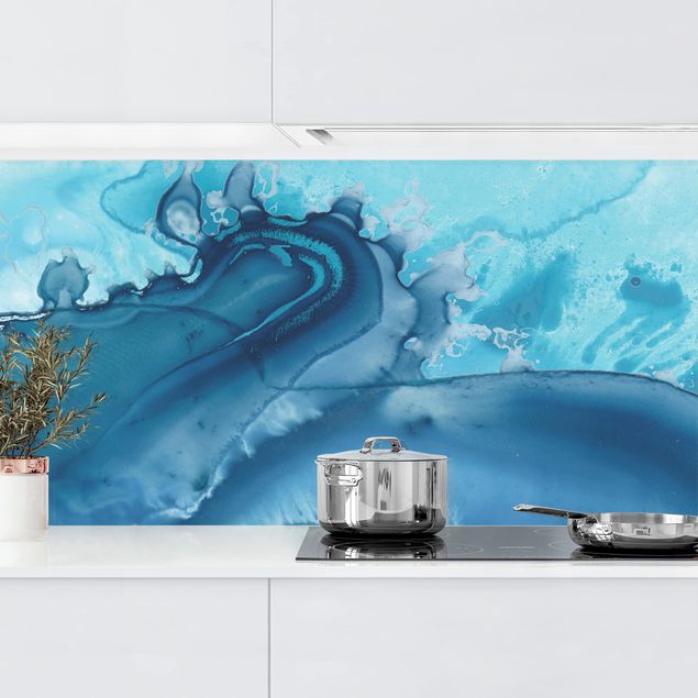 Küchenrückwände Platte Welle Aquarell Blau I