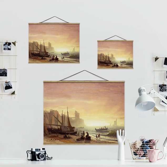 Stoffbild mit Posterleisten - Albert Bierstadt - Fischereiflotte - Querformat 4:3