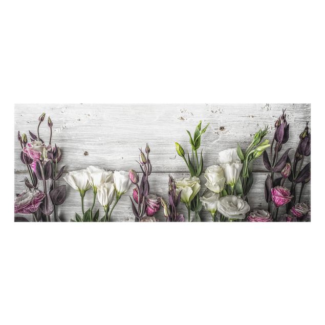 Küchenspritzschutz Tulpen-Rose Shabby Holzoptik