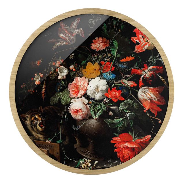 Rundes Gerahmtes Bild - Abraham Mignon - Das umgeworfene Bouquet
