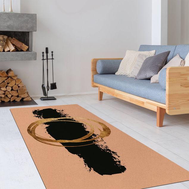 Goldener Teppich Abstrakte Formen - Gold und Schwarz