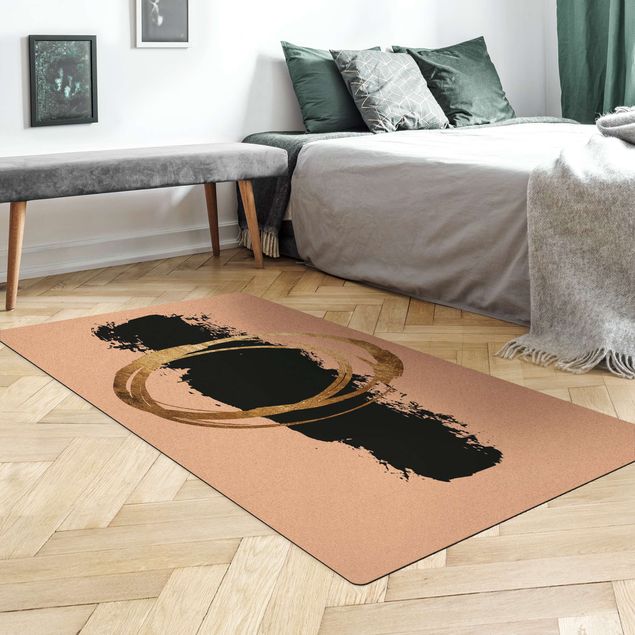 Moderner Teppich Abstrakte Formen - Gold und Schwarz